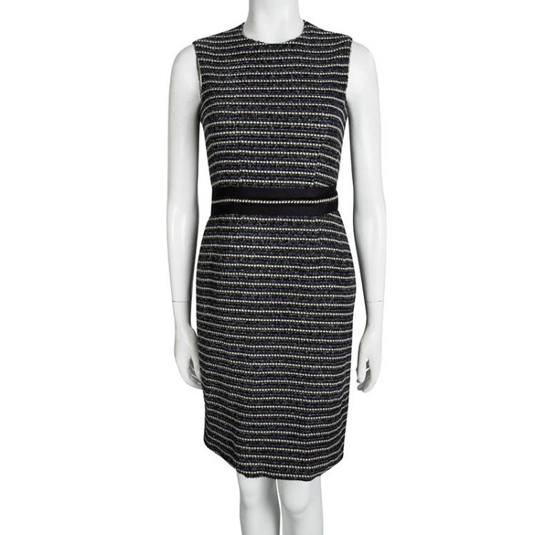 مملوكة مسبقًا CH Carolina Herrera Navy Blue Textured Sleeveless Belted Dress S