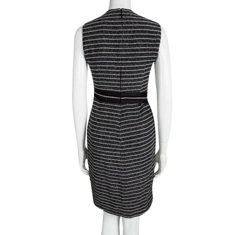 مملوكة مسبقًا CH Carolina Herrera Navy Blue Textured Sleeveless Belted Dress S