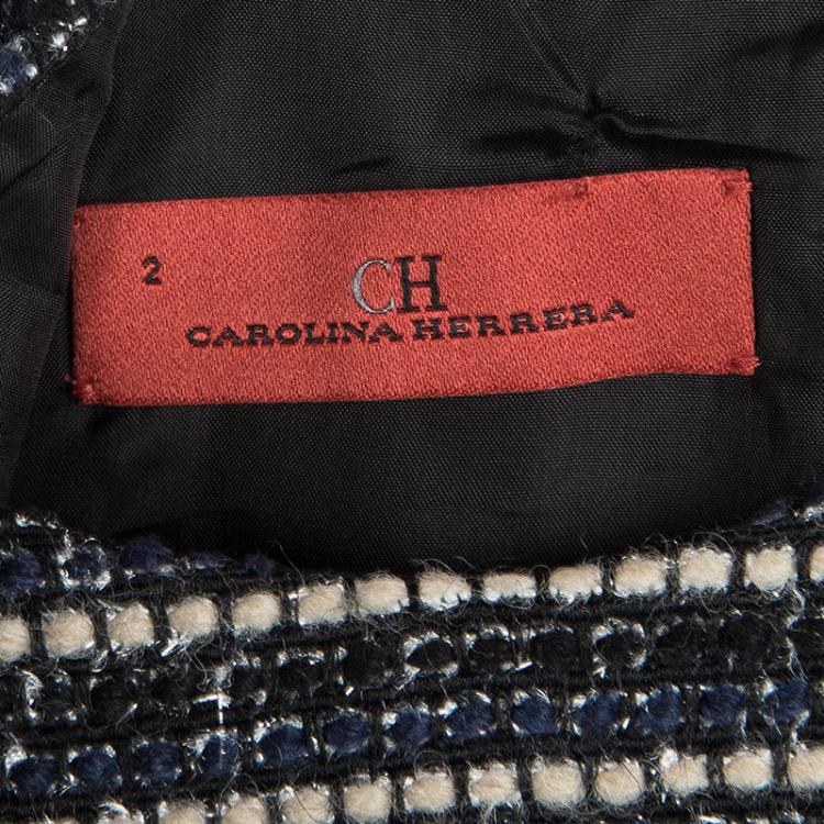 مملوكة مسبقًا CH Carolina Herrera Navy Blue Textured Sleeveless Belted Dress S