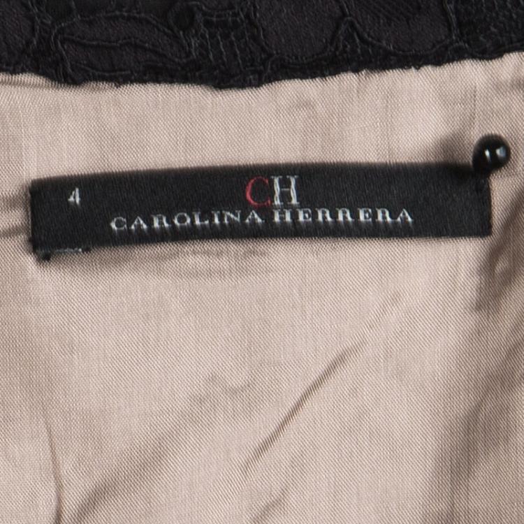 Pre Owned CH Carolina Herrera Black Floral Lace Belted Long Sleeve Dress S