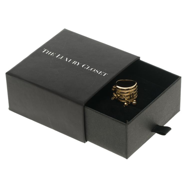 Pre Owned Carolina Herrera Dangle Charms Gold Tone Band Ring Size 54