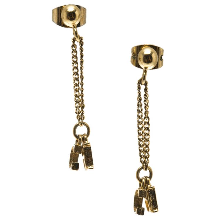 Pre Owned Carolina Herrera Gold Tone CH Drop Earrings