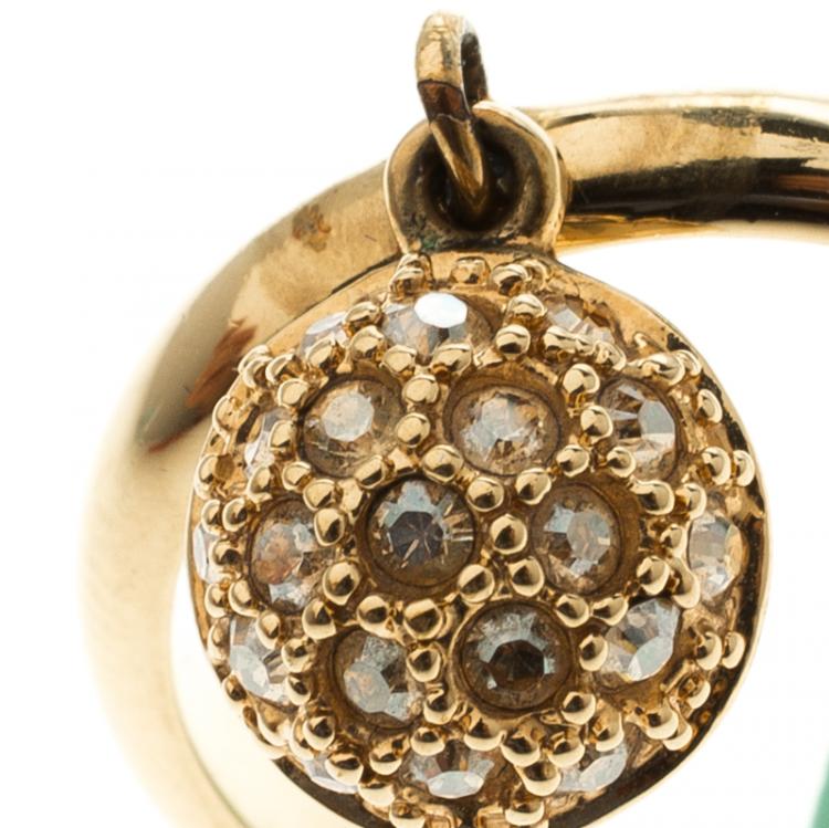 Pre Owned CH Carolina Herrera Crystal Gold Tone Charm Ring Size 57