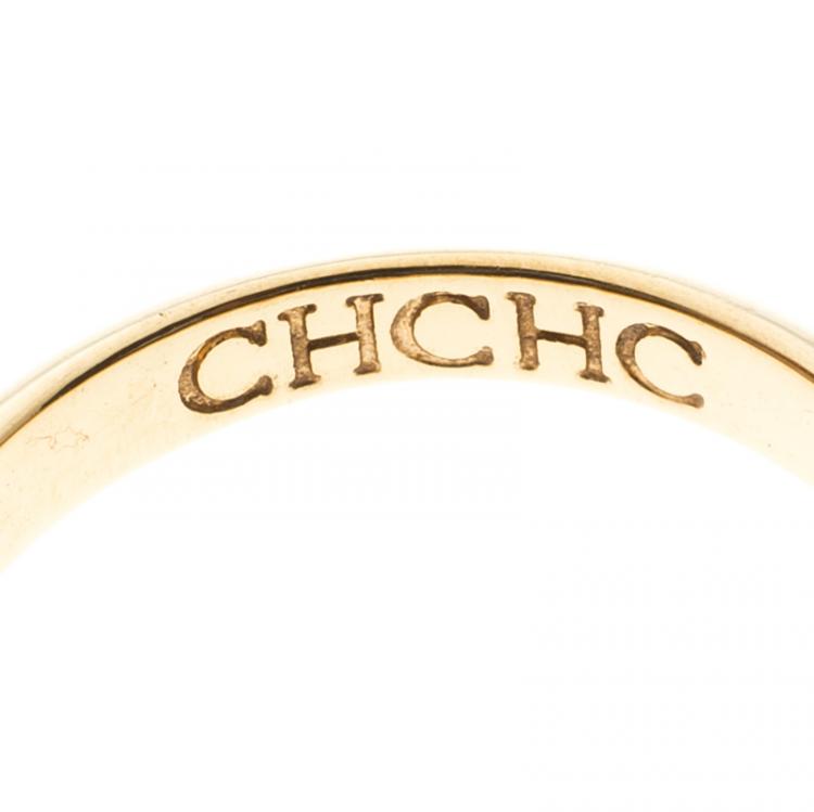 Pre Owned CH Carolina Herrera Crystal Gold Tone Charm Ring Size 57