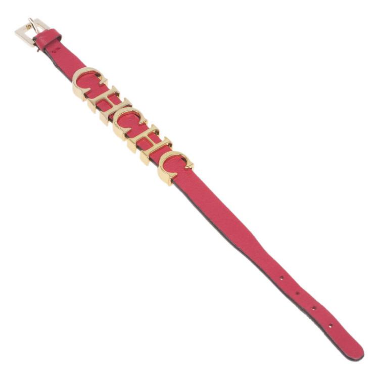 Pre Owned Carolina Herrera CH Red Leather Bracelet