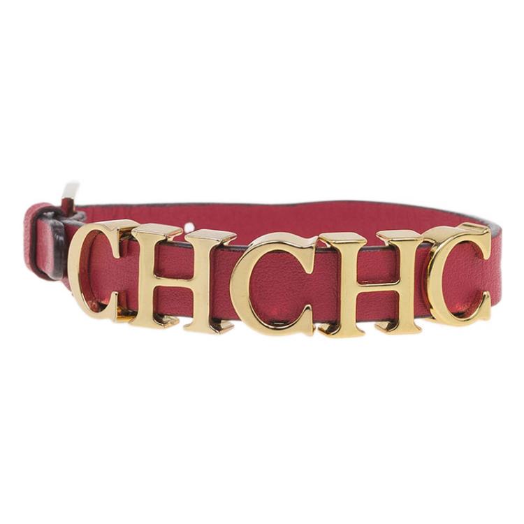 Pre Owned Carolina Herrera CH Red Leather Bracelet