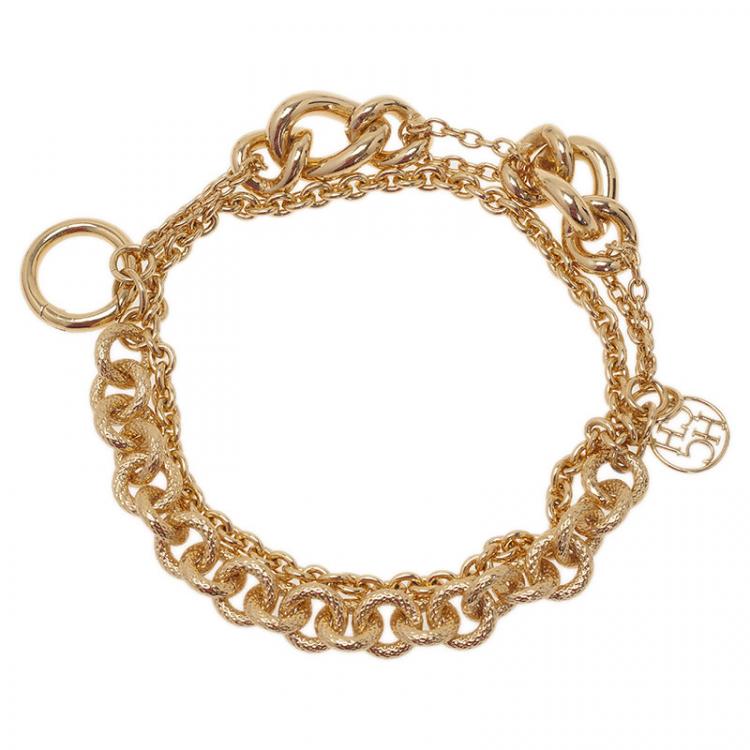 Pre Owned Carolina Herrera CH Multi Chain Gold Tone Bracelet
