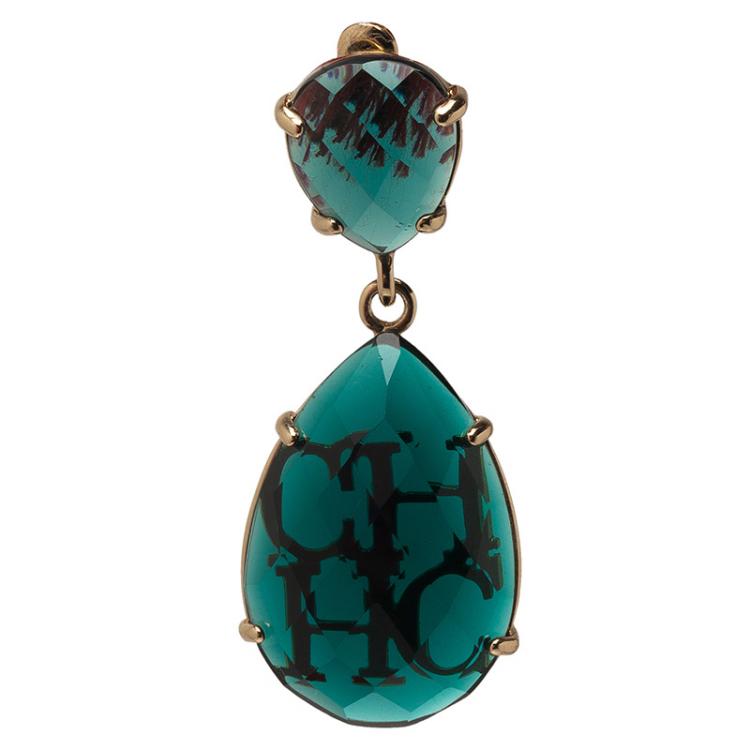 Pre Owned Carolina Herrera CH Green Dangle Earrings