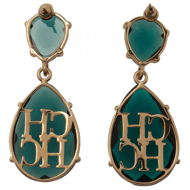Pre Owned Carolina Herrera CH Green Dangle Earrings