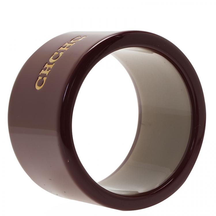 Pre Owned CH Carolina Herrera Burgundy Extra Wide Cuff Bracelet 