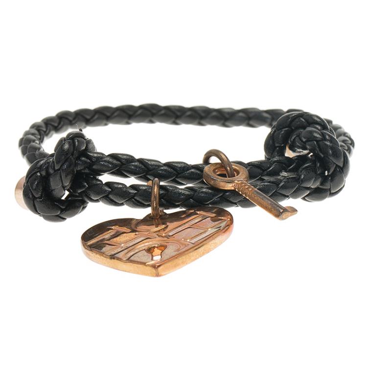 Pre Owned CH Carolina Herrera Heart Lock and Key Leather Bracelet