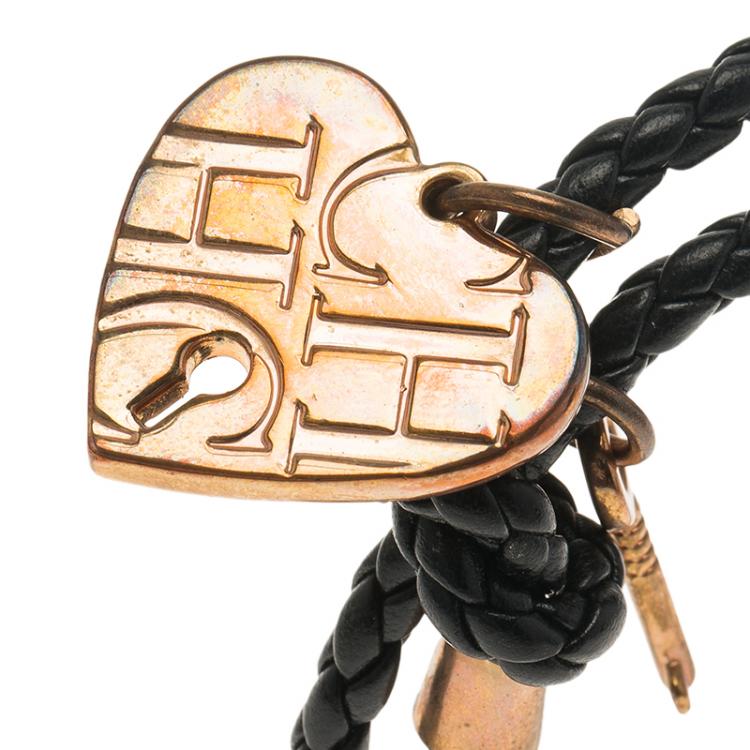 Pre Owned CH Carolina Herrera Heart Lock and Key Leather Bracelet