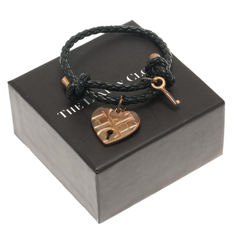 Pre Owned CH Carolina Herrera Heart Lock and Key Leather Bracelet