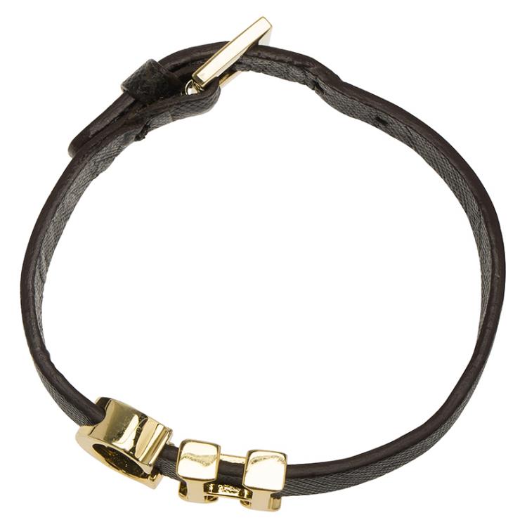 Pre Owned CH Carolina Herrera Logo Brown Leather Bracelet
