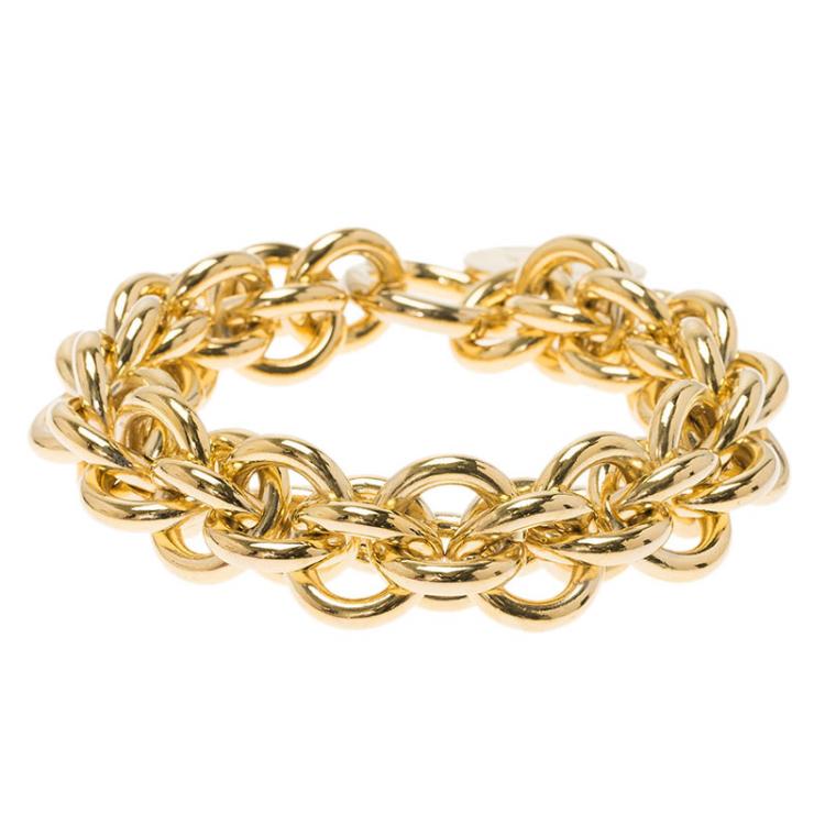 Pre Owned Carolina Herrera CH Chain Gold Tone Bracelet 