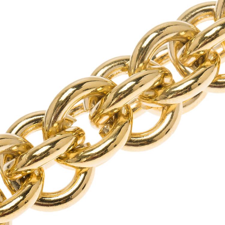 Pre Owned Carolina Herrera CH Chain Gold Tone Bracelet 