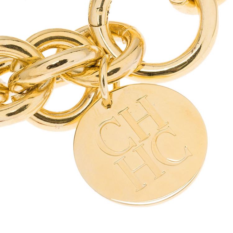 Pre Owned Carolina Herrera CH Chain Gold Tone Bracelet 