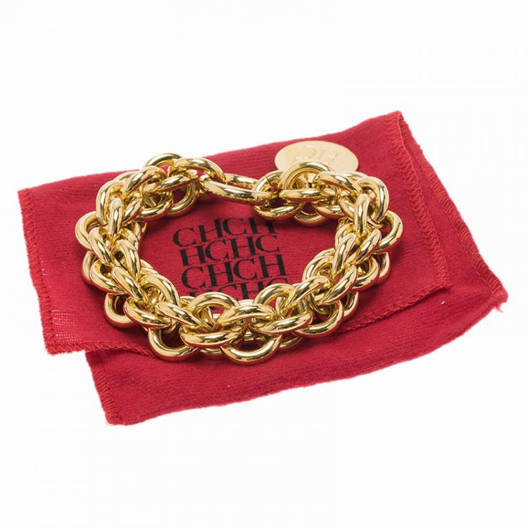 Pre Owned Carolina Herrera CH Chain Gold Tone Bracelet 