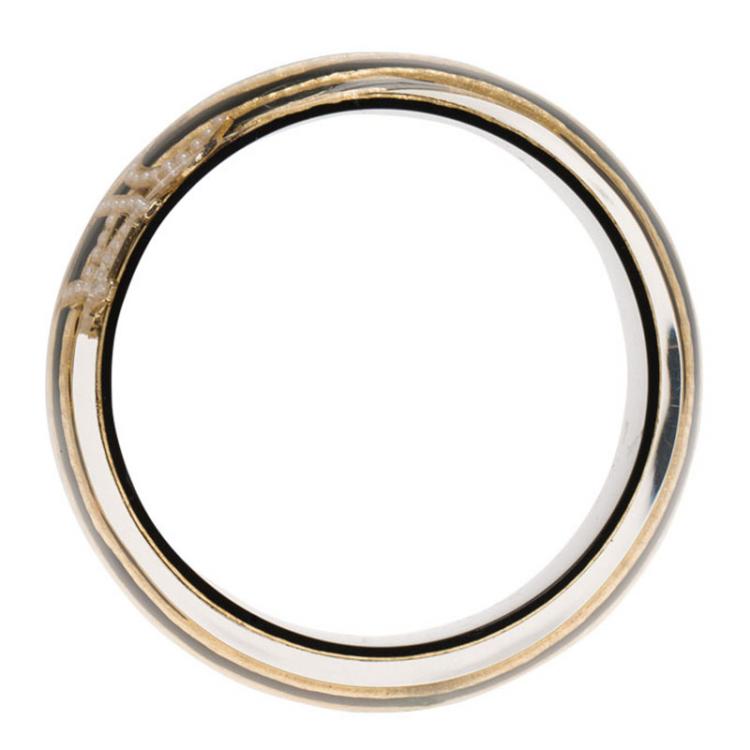 Pre Owned CH Carolina Herrera Faux Pearl Black and Gold Tone Resin Wide Bangle 20cm
