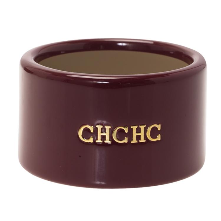 Pre Owned CH Carolina Herrera Burgundy Gold Tone Extra Wide Bangle 22cm