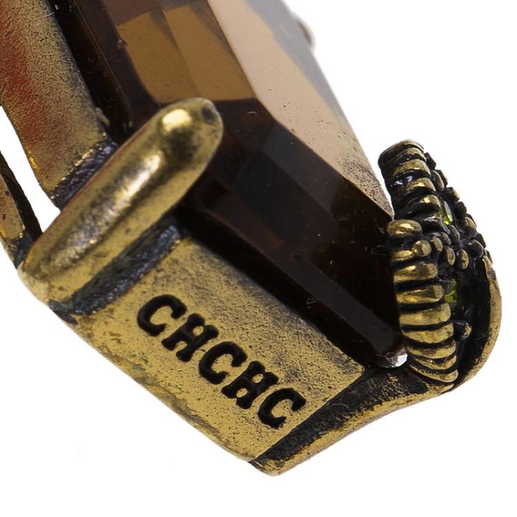 Pre Owned CH Carolina Herrera Orange Crystal & Gold Tone Bird Dangle Earrings 