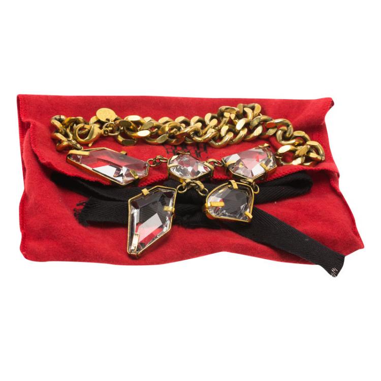 Pre Owned CH Carolina Herrera Chunky Crystals & Gold Tone Chain Necklace
