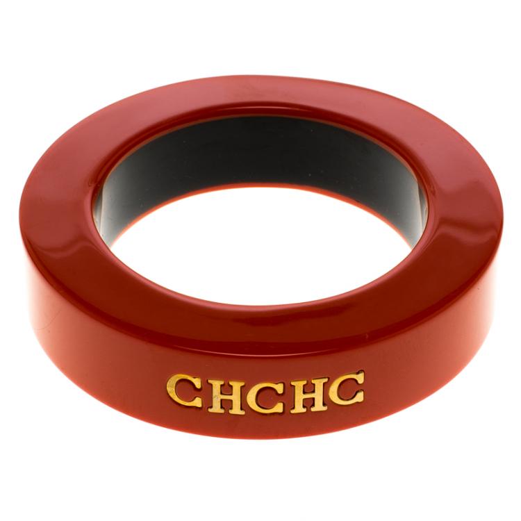 Pre Owned CH Carolina Herrera Orange Resin Bracelet 20cm