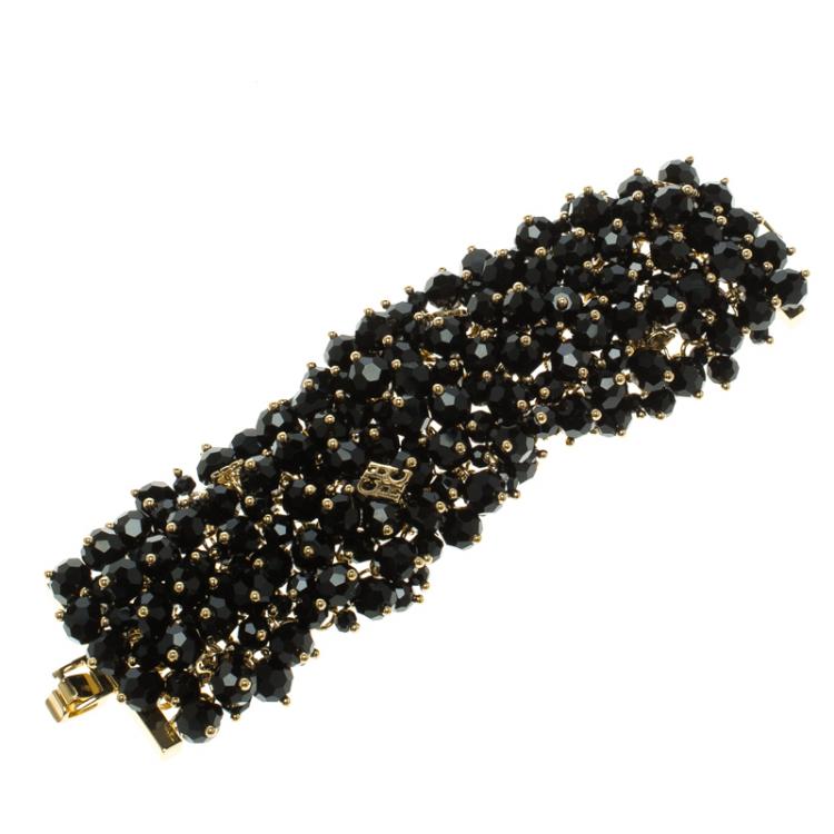 CH Carolina Herrera Black Beads Gold Tone Wide Bracelet 15cm CH ...