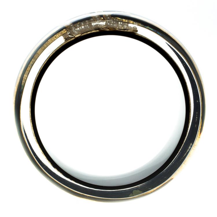 Pre Owned CH Carolina Herrera Faux Pearl Black and Gold Tone Resin Wide Bangle 21 cm