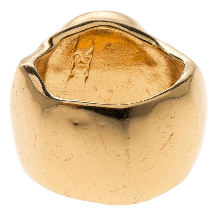 Pre Owned Carolina Herrera Hematite Druzy Gold Tone Ring Size 56