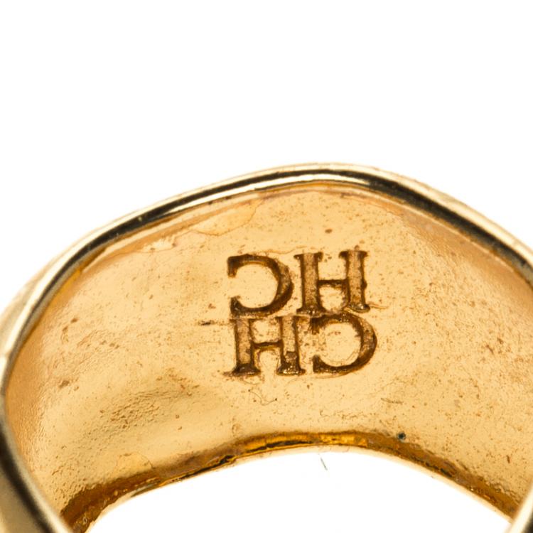 Pre Owned Carolina Herrera Hematite Druzy Gold Tone Ring Size 56