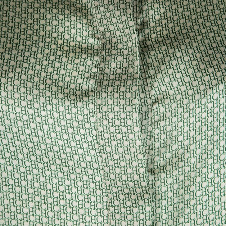 Pre Owned CH Carolina Herrera Green Logo Printed Silk Long Sleeve Button Front Shirt XL