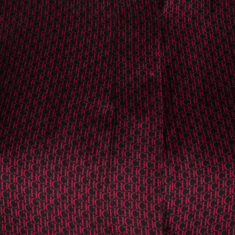 Pre Owned CH Carolina Herrera Red Logo Printed Silk Button Front Shirt L