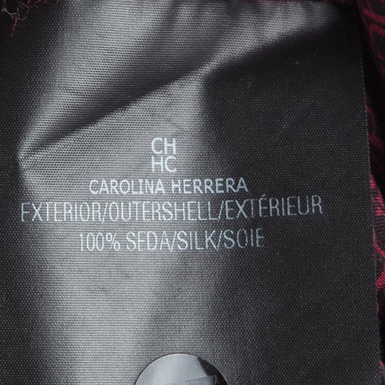 Pre Owned CH Carolina Herrera Red Logo Printed Silk Button Front Shirt L