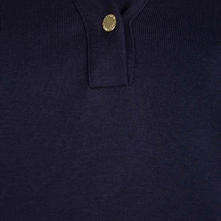 Pre Owned CH Carolina Herrera Navy Blue Logo Trim Detail Long Sleeve Blouse L