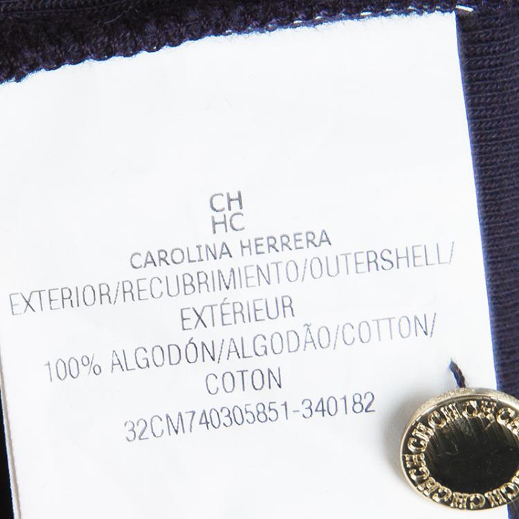 Pre Owned CH Carolina Herrera Navy Blue Logo Trim Detail Long Sleeve Blouse L