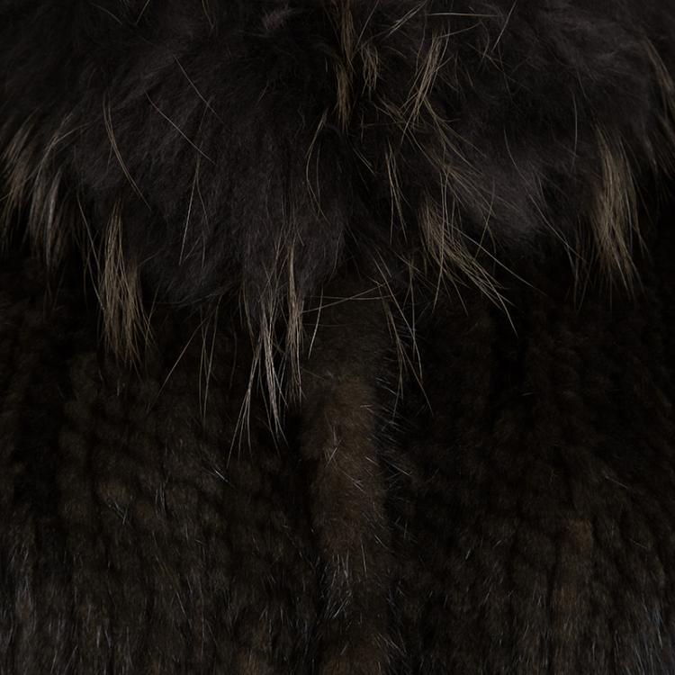 Pre Owned CH Carolina Herrera Brown Mink and Racoon Fur Belted Jacket S