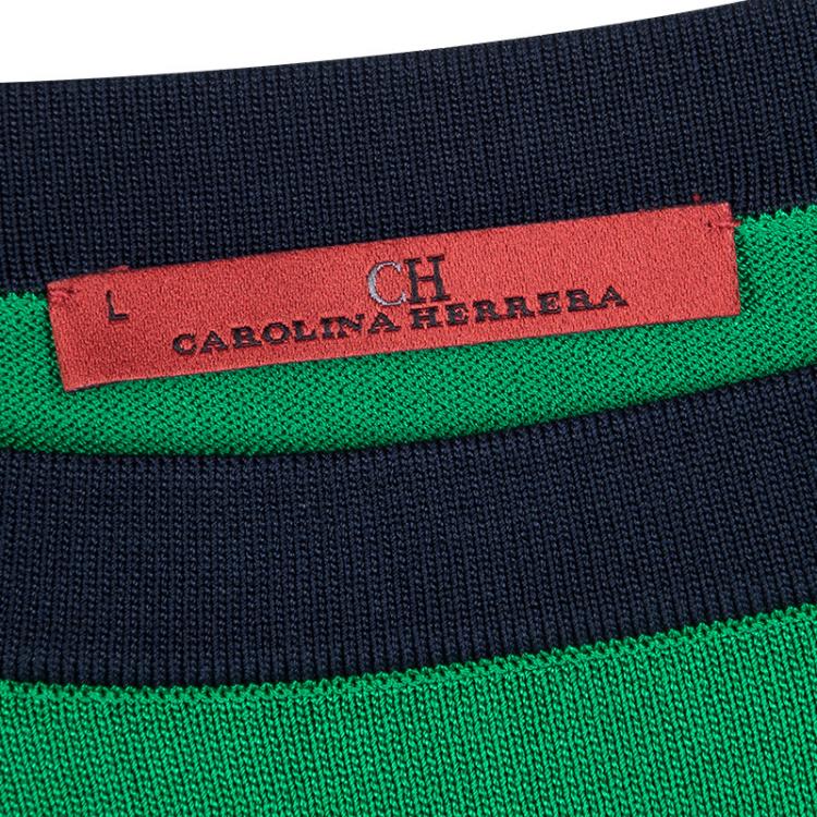Pre Owned CH Carolina Herrera Green Knit Contrast Trim Bow Detail Sleeveless Top L