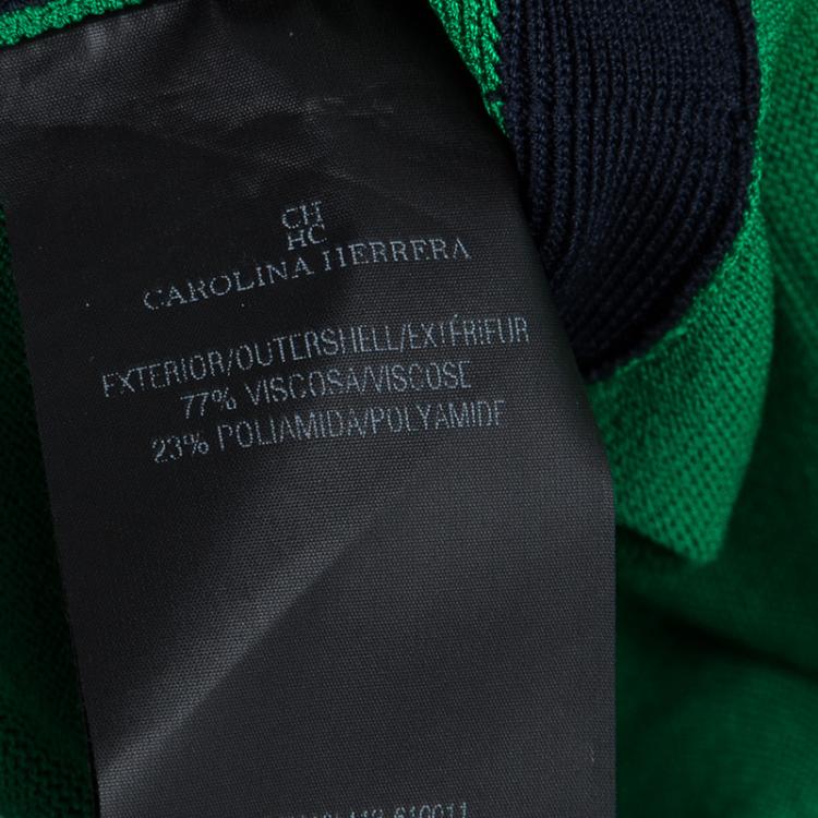 Pre Owned CH Carolina Herrera Green Knit Contrast Trim Bow Detail Sleeveless Top L
