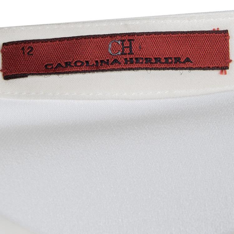 Pre Owned CH Carolina Herrera Cream Silk Ruffle Detail Blouse L