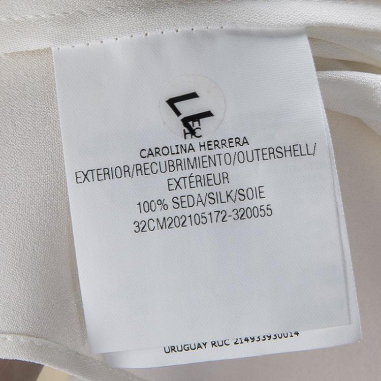 Pre Owned CH Carolina Herrera Cream Silk Ruffle Detail Blouse L