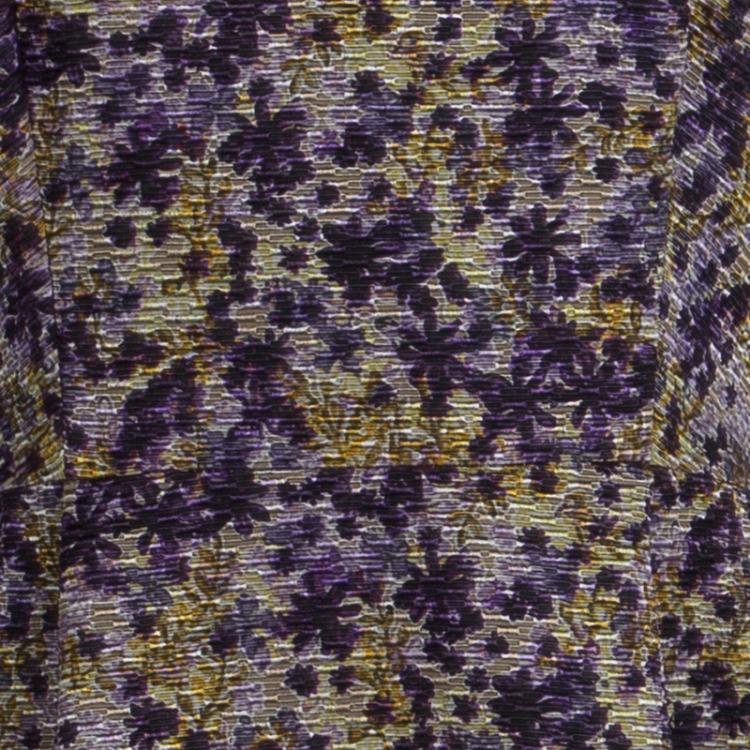 Pre Owned CH Carolina Herrera Mulitcolor Textured Floral Print Short Sleeve Sheath Dress L