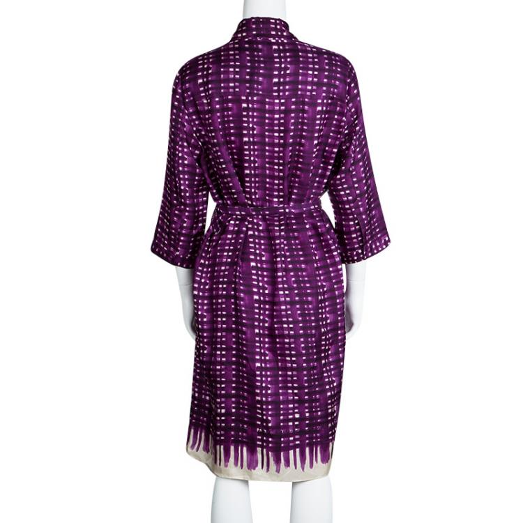 مملوكة مسبقًا CH Carolina Herrera Purple Printed Silk Neck Tie Detail Belted Dress M