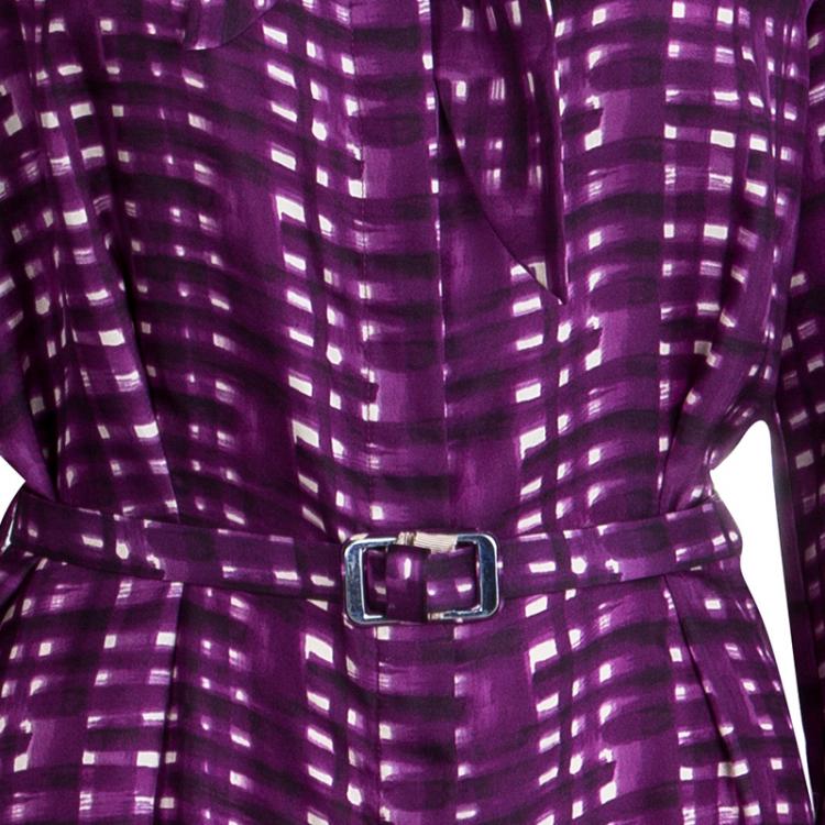 مملوكة مسبقًا CH Carolina Herrera Purple Printed Silk Neck Tie Detail Belted Dress M