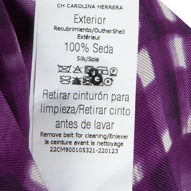 مملوكة مسبقًا CH Carolina Herrera Purple Printed Silk Neck Tie Detail Belted Dress M