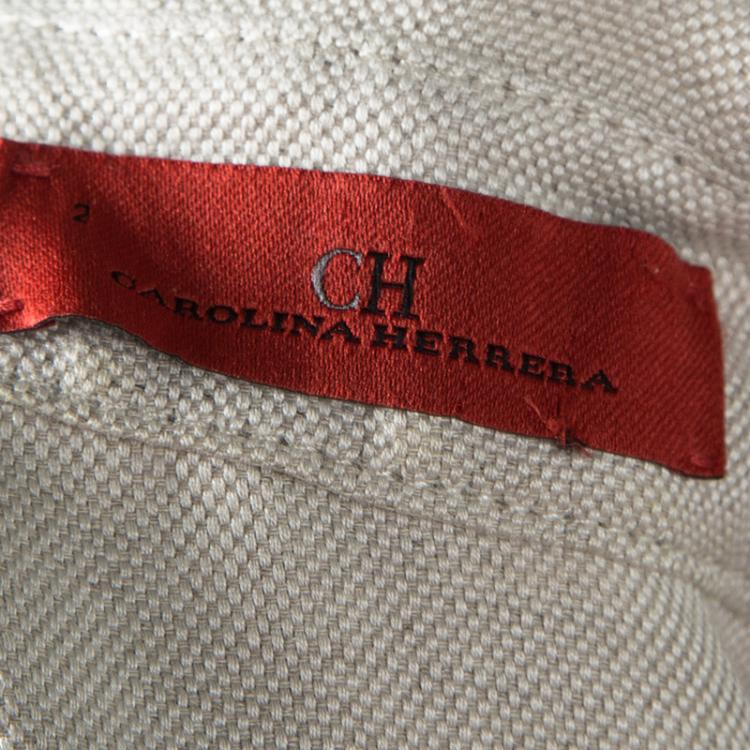 Pre Owned CH Carolina Herrera Beige Textured Sleeveless Belted Shirt Dress S