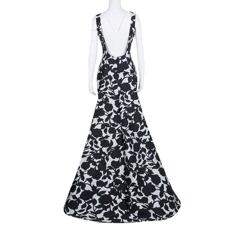 Pre Owned CH Carolina Herrera Monochrome Printed Scoop Back Sleeveless Gown M
