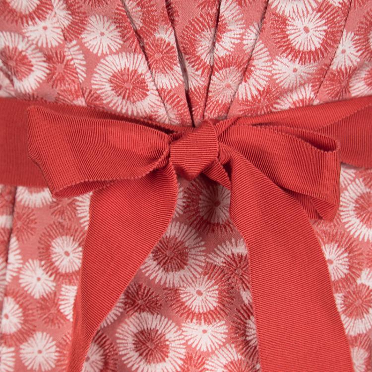 Pre Owned Carolina Herrera Red Cotton Jacquard Belted Sleeveless Dress M