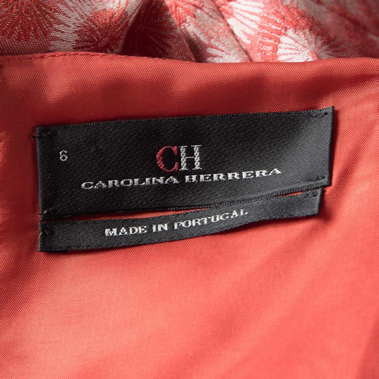 Pre Owned Carolina Herrera Red Cotton Jacquard Belted Sleeveless Dress M