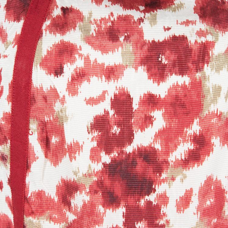 Pre Owned CH Carolina Herrera Red and White Floral Printed Cap Sleeve Dress L